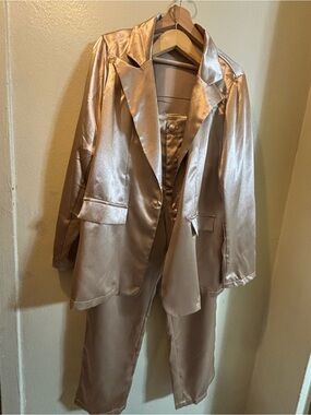 SHEIN Satin Blazer & Trouser Set - Champagne